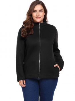 

Black Autumn Plus Size Long Sleeve Solid Zipper Pocket Warm Blank Coat, Multicolor