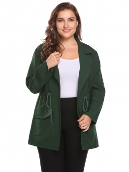 

Army green Women Plus Size Lapel Roll Up Sleeve Drawstring Waist Casual Coat, Multicolor