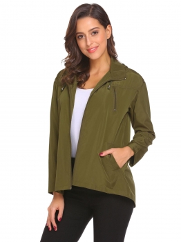 

Army green Women Casual Drawstring Hooded Long Sleeve Asymmetrical Hem Outwear Coat, Multicolor