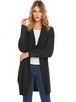 

Black Women Casual Lapel Open Front Long Sleeve Solid Loose Cardigan Sweater, Multicolor