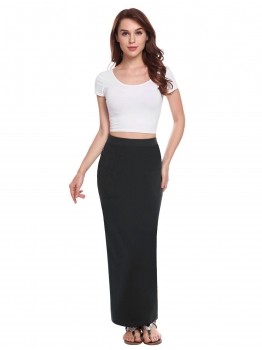 

Black Women Fashion Pull-On Strench High Elastic Waist Solid Pencil Slim Skirt, Multicolor