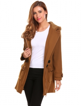 

Brown Women Winter Fashion Hooded Long Sleeve Solid Duffle Coat, Multicolor