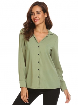 

Green Women V-Neck Cuffed Long Sleeve Casual Chiffon Button Blouse Shirts, Multicolor