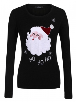 

Black Women Casual O-Neck Long Sleeve Christmas Printed Warm Knit Sweater, Multicolor