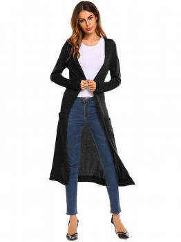 

Black Women's Long Sleeve Open Front Split Knit Cardigan, Multicolor