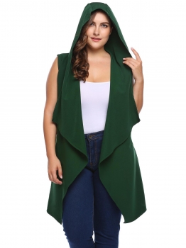 

Army green Plus Size Hooded Sleeveless Draped Wrap Belted Vest, Multicolor