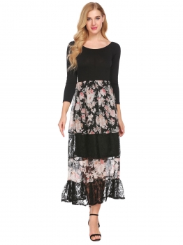 

Black Women Casual Slash Neck Off the Shoulder A-Line Pleated Swing Sexy Dress, Multicolor