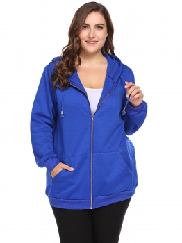 

Blue Solid Long Sleeve Fleece Zipper Hoodies, Multicolor