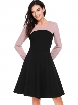 

Pink Vintage Style Weave Patchwork Dress, Multicolor