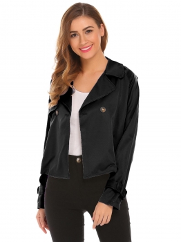 

Black Women Casual Turn Down Collar Long Sleeve Button Jacket, Multicolor