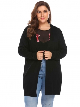 

Black Women's Long Sleeve Open Front Solid Thin Knit Sweater Cardigan Plus Size, Multicolor