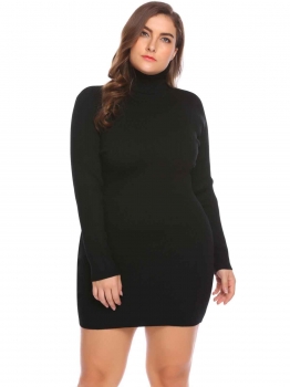 

Black Women's Turtleneck Long Sleeve Solid Bodycon Pullover Sweater Dress Plus Size, Multicolor