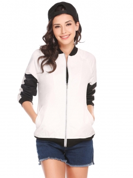 

Beige Women Casual Stand Collar Long Sleeve Patchwork Thread Hem and Cuffs Jacket Outwear, Multicolor