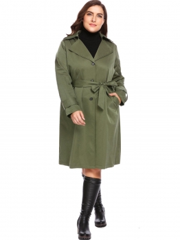 

Army green New Women Casual Hooded Long Sleeve Solid Single Breasted Trench Coat, Multicolor