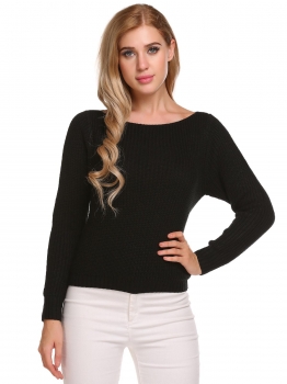 

Black Long Sleeve Solid Loose Knitted Pullover Sweaters, Multicolor