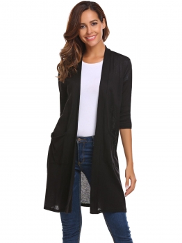 

Black Women Casual Half Sleeve Solid Open Front Knit Cardigan, Multicolor