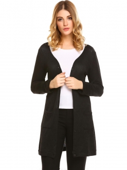 

Black Women's V-Neck Long Sleeve Button Down Slim Cardigan Sweater w" Pocket, Multicolor