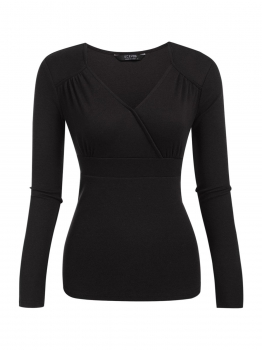 

Black Women Fashion V-Neck Long Sleeve Solid T-Shirt, Multicolor