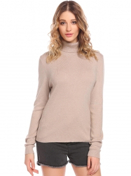 

Apricot Women Ribbed Knit Turtleneck Long Sleeve Slim Fit Basic Pullover Sweater, Multicolor