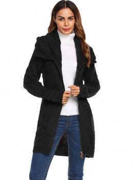 

Black Women Double Collar Long Sleeve Zip-up Sweater Coat Knitwear, Multicolor