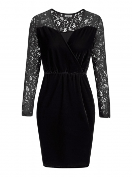 

Black Velvet V-Neck Long Sleeve Lace Bodycon Dress, Multicolor