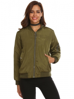 

Army green Women Long Sleeve Zip Up Casual Short Bomber Jackets with Pocket, Multicolor