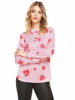 

Pattern Women Casual O-Neck Long Sleeve Prints Button Slim Shirt Blouse Tops, Multicolor