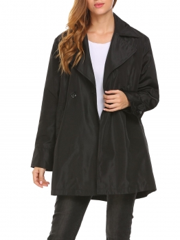 

Black Women Outwear Double Breasted Solid Casual Office Trench Coats with Pockets, Multicolor