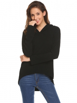 

Black Women Casual Hooded Batwing Long Sleeve Solid Asymmetrical Hem Sexy Blouse T-shirt Tops, Multicolor