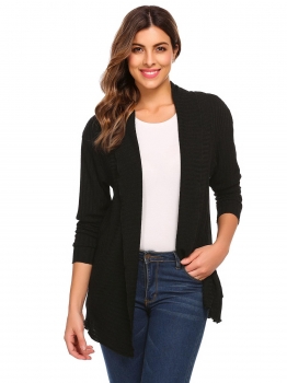 

Black Women's Shawl Collar Open Front Casual Ribbed Knit Cardigan, Multicolor