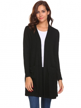 

Black Women Casual Long Sleeve Solid Sweater Open Front Knit Cardigan, Multicolor