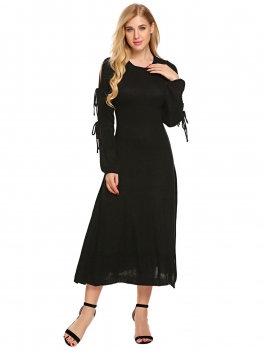 

Black Women Tie Sleeve Side Split Pullover Midi Sweater Dress, Multicolor