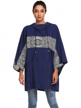 

Navy blue Women Graphic Hooded 3"4 Sleeve Lightweight Rain Poncho, Multicolor