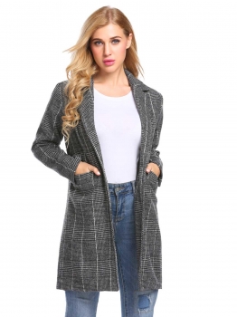 

Black Women Notch Lapel Plaid Single-breasted Casual Wool Blend Coat Outerwear, Multicolor