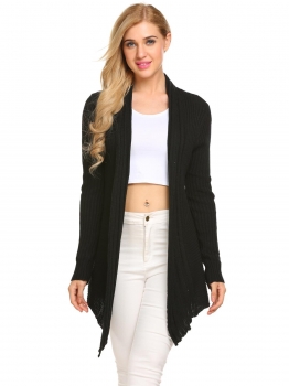 

Black Long Sleeve Asymmetrical Solid Lightweight Thin Open Front Knitted Cardigan, Multicolor