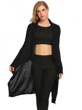 

Black Long Sleeve Cowl Neck Solid Button Asymmetrical Knitted Cardigans, Multicolor