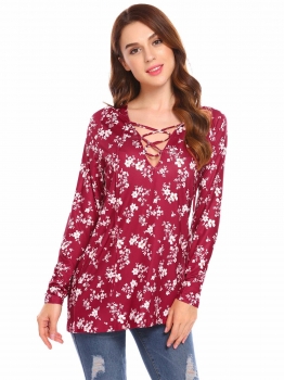 

Red Women Casual Hooded Long Sleeve Crossing Straps Slim Sexy Hoodie Blouse, Multicolor