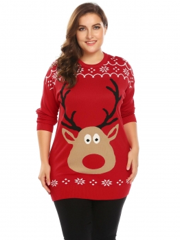 

Women O-Neck Long Sleeve Christmas Thin Knit Pullover Sweater Plus Size, Multicolor