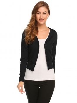 

Black V-Neck Long Sleeve Button Solid Short Slim Sexy Cardigan, Multicolor