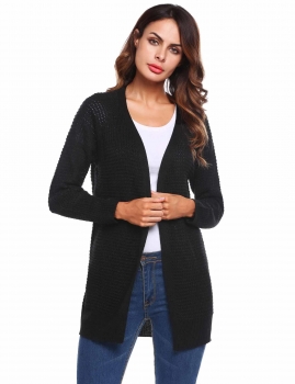 

Black Women Casual Front Open Long Sleeve Solid Thread Hem and Cuffs Knitting Cardigan, Multicolor