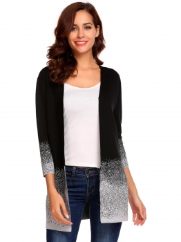 

Black Women Casual Long Sleeve Open Front Contrast Color Knitwear Cardigan, Multicolor