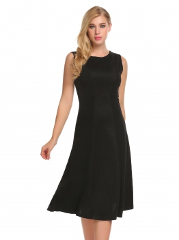

Black O-Neck Sleeveless Patchwork Midi A-Line Casual Dress, Multicolor