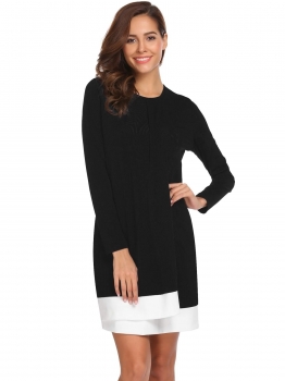 

Black Round Neck Long Sleeve Loose Shift Dress Contrast Color, Multicolor