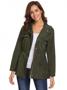 

Army green Women Casual Hooded Long Sleeve Zipper Lightweight Jacket with Side Pockets, Multicolor