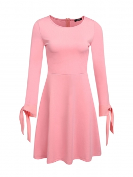 

Rose red Women Fashion O-Neck Long Sleeve Solid Loose A-Line Dress, Multicolor