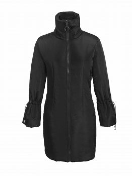 

Black Women Casual Stand Collar Long Sleeve Winter Zipper Coat Outwear, Multicolor