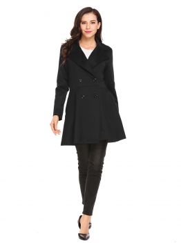 

Black Women Double Breasted Lapel Long Sleeve Solid Trench Coat Outwear, Multicolor