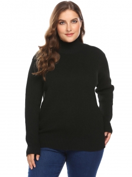 

Black Women Stand Collar Long Sleeve Solid Casual Slim Fit Pullover Sweater Plus Size, Multicolor