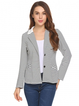 

Black Women Notch Lapel Long Sleeve Striped Two Button Casual Blazer, Multicolor