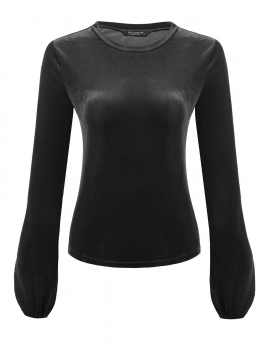 

Black Women O-Neck Long Sleeve Solid Casual Velvet Short Slim Fit Casual Top, Multicolor